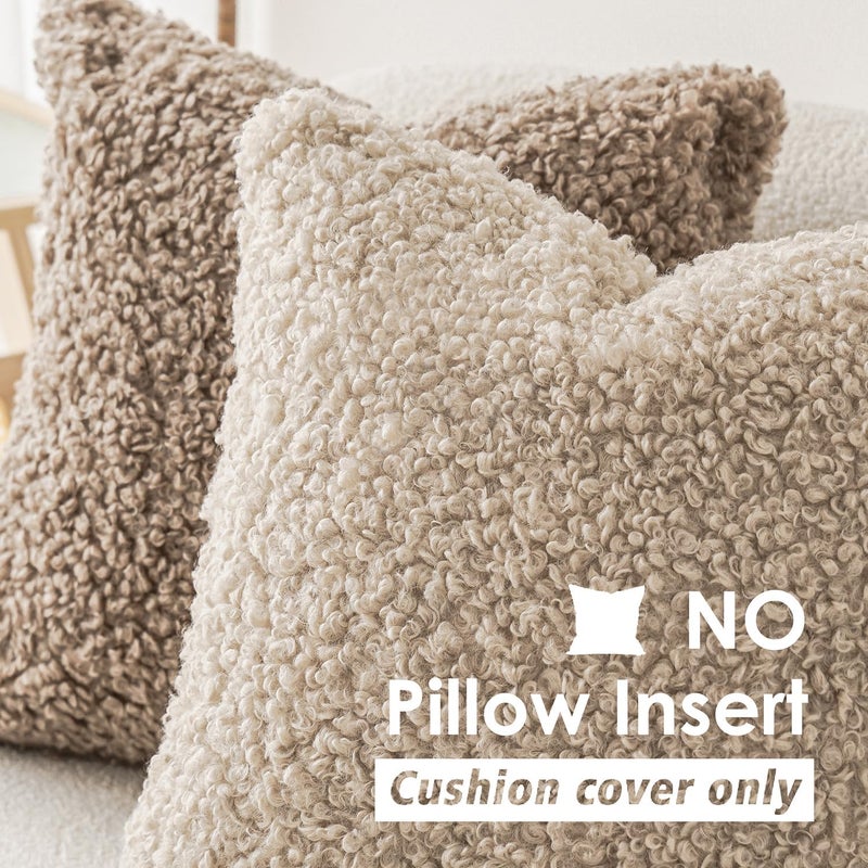 Foindtower 2 Pieces Faux Fur Throw Pillow Cover Decorative Sherpa Pillow Fuzzy Accent Pillowcases Soft Sheepskin Fleece Cushion Case for Bed Couch Living Room 26x26 Inch Oatmeal - Image 3